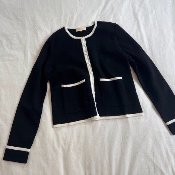 Sezane Brielle Cardigan black and white button-up cardigan - Picture 2 of 3